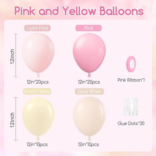 60pcs Pink and Yellow Balloons 12inch, with Sand White Latex Balloons for Anniversary Wedding Baby Shower Birthday Party Decorations thumbnail 3