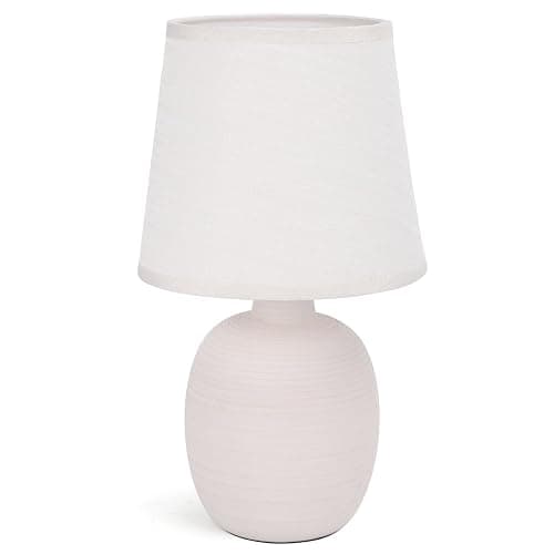 Aigostar Keramik-Tischlampe mit Elegantem Design, Nachttischlampe mit Stoffschirm, E14 Fassung, Kabelschalter, für Schlafzimmer, Wohnzimmer, Geschenk - H31cm (Aprikosenfarbe) - Image 1