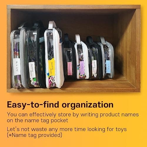 Toy Storage Organizer Clear 4 Pack Building Bricks Blocks Bag with Zipper | Durable PVC case with name tag & manual pocket; holds blocks, clay, board games; portable handle for travel & playroom thumbnail 5