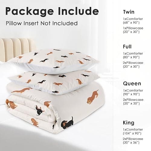 Zzzboro Comforter Set with 2 Pillowcases Queen Size, Cute Happy Dachshund Dog Puppy, Bedding Decor Cartoon Animal Pug Geometric Brown for Kids and Adults, Soft Cozy Bedroom Bed Set thumbnail 5