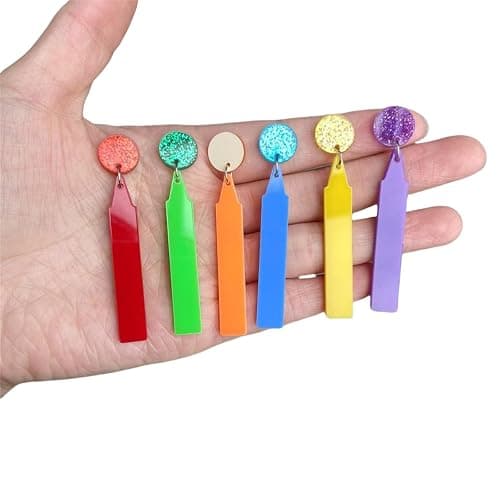 Dreuyet 6 Pairs Pencil Crayon Earrings Teachers Appreciation Gifts Earring for Women Funny Acrylic Pencil Ruler Drop Dangle Earrings Back to School Graduation Creative Jewelry Set thumbnail 5