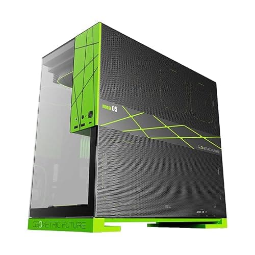 Geometric Future M5 Tempered Glass Mid Tower, E-ATX/ATX Gaming Case, 1.2mm Steel, Type C, Toolless Panels, Support 420/360 Radiator, ARGB PWM 140m Fan x 5 Pre-Installed, Black/Green, GEO-M5F-BNY thumbnail 4