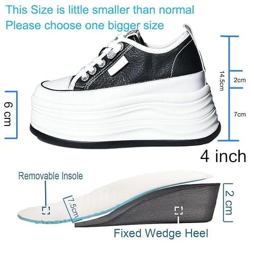 JYSGYLT 4 inch White Platform Sneakers for Women - Chunky Non Slip Sole Slip On Casual Shoes Women’s Fashion Sneakers with 7cm Platform & 2cm Hidden Heel Walking Shoes (White/Black) thumbnail 3