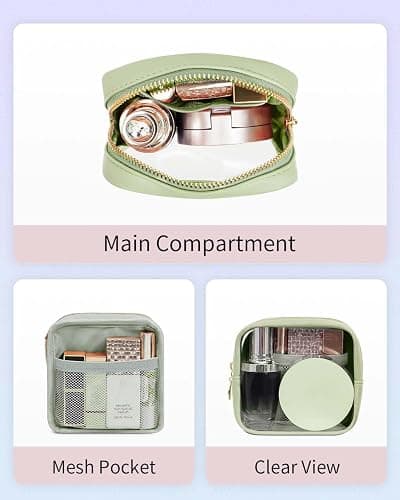 Wandering Nature Clear Makeup Bag for Purse Mini Make up Cute Cosmetic Bag Pouch for Women with Slip-in Pockets Travel Toiletry Essentials Eco Vegan Leather Organizer Bags(Patent Pending) thumbnail 3