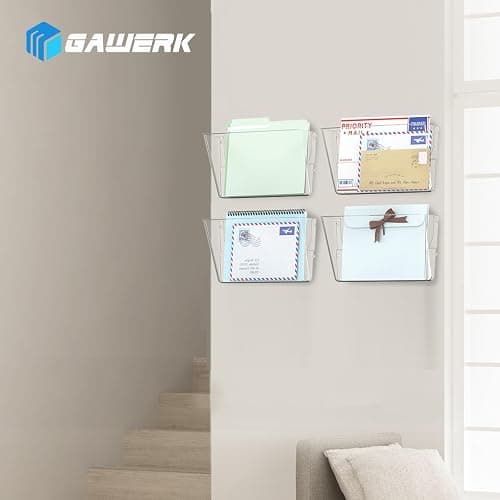 Gawerk 4 Pack Clear Single Pocket Wall File Holder Hanging Wall Organizer, Wall Mount Mails Magazines Organizer for Office and Home thumbnail 6