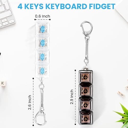 2 Pcs Keyboard Fidget Toy, Loud & Silent Fidget Keychain with LED Lights, Stress Relief Clicker Fidget Keyboard, Boost Focus and Calm Anxiety for Library Office Home thumbnail 2