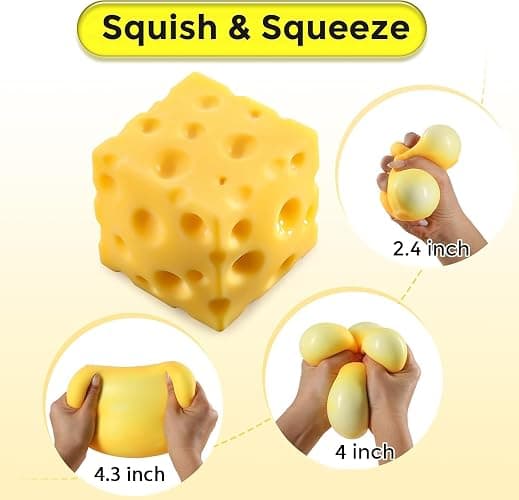 Big Cheese Squishy, 4.3" Jumbo Cheese Cube Block Squishy Toy, Giant Slow Rising Sensory Fidget Squeeze Toy, Easter Basket Stuffers, Large Stress and Anxiety Relief Toy for Adults & Teens thumbnail 3