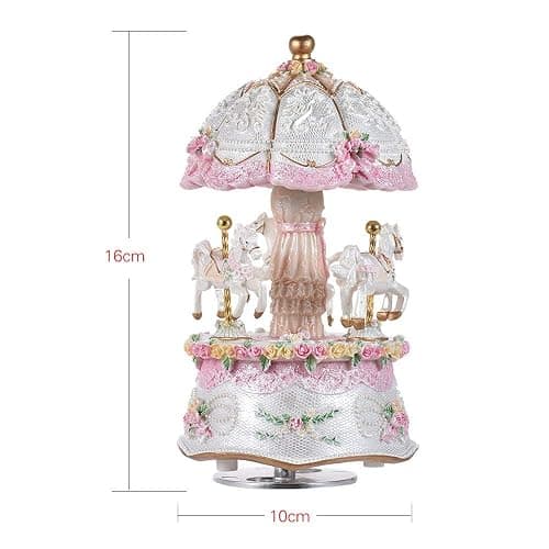 Carousel Music Box, Luxury Color Change LED Music boxes, Luminous Light 3-horse Rotating Windup Musical Christening Gifts for Girls thumbnail 3