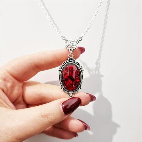 IS4U Gothic Vampire Necklace Vintage Stardust Crystal Cameo Pendant Necklace Punk Style Vampire Pendant Oval Necklace Satanic Demon Red Pendant Necklace Jewelry thumbnail 7