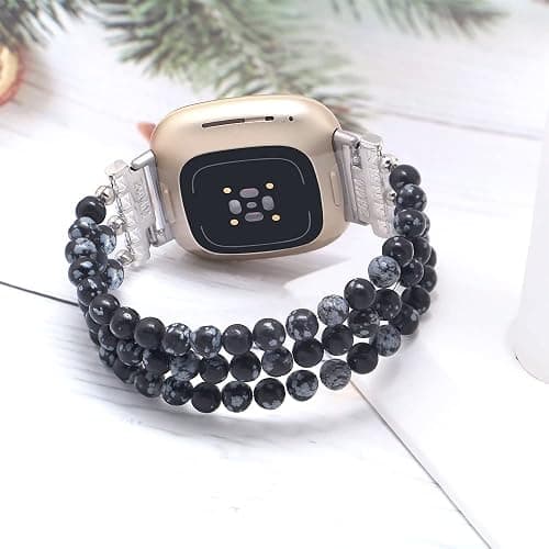 C&L Accessories Bracelets Compatible with Fitbit Versa 3 Bands/Versa 4 Bands/Fitbit Sense 2/Sense Bands for Women Men Beaded Gemstone thumbnail 2