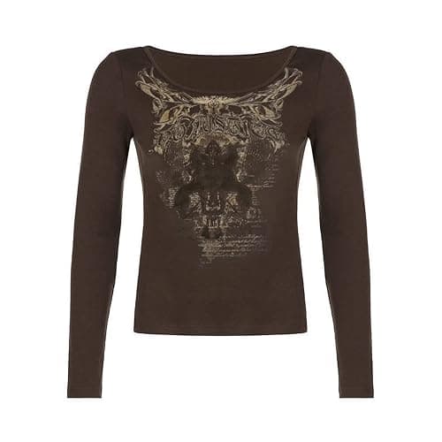 Graphic Tees for Women Teen Girls Aesthetic Grunge Gothic Clothes Y2k Shirt Knit Basic Long Sleeve Top Fall thumbnail 4