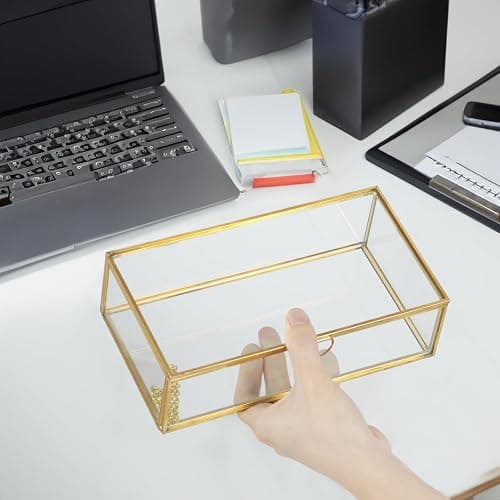 ZEXALOR Clear Glass Decorative Box for Organizing Photos, Jewelry, Small Items - Golden Dresser Drawer Organizer, Transparant Small Storage Bin Container with Lid (Upgrade, 8x4,3x2,3") thumbnail 5