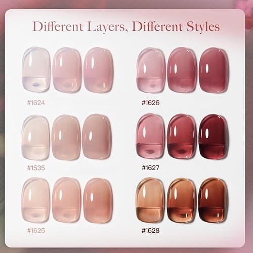 GAOY Gel Nail Polish Kit with UV Light for Beginners, 6 Colors Sheer Nude Red Pink Brown, Gel Polish Kit with Top and Base Coat for Salon and Nail Art DIY at Home, Rose Garden thumbnail 3