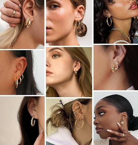 45 Pairs Gold Hoop Earrings Set for Women, Chunky Gold Earrings Multipack, Trendy Hypoallergenic Silver Hoop Earring Pack (Style2-gold) thumbnail 3