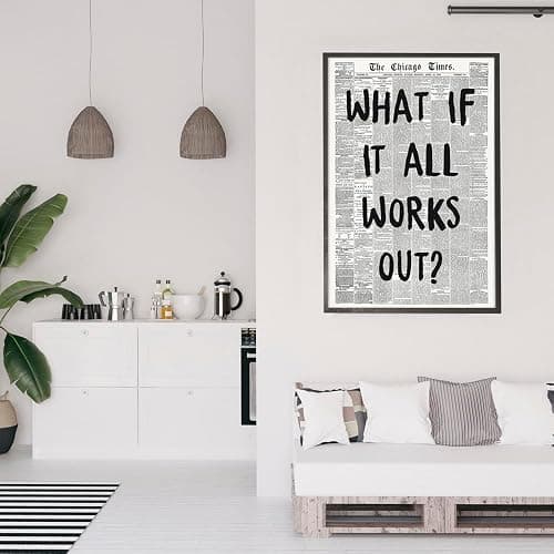zphvaqd Trendy Newspaper Canvas Wall Art，What If It All Works Out Print，Black and White Poster，Fashion Home Decor for Bathroom Teen Room 12 x 16 in Unframed thumbnail 9