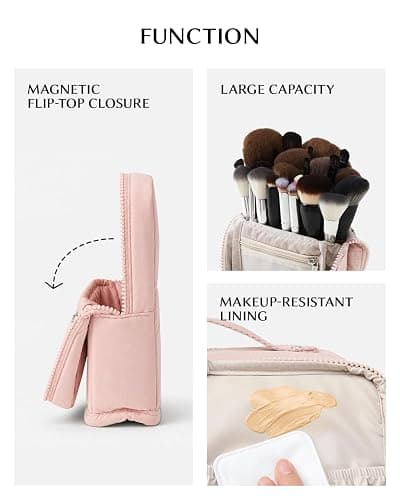EACHY Makeup Brush Bag, Waterproof Travel Makeup Brush Holder Organizer with Compartments, Portable Cosmetic Brush Bag for Makeup Brushes, Powder Puff, Lipsticks, Skincare and Beauty Essentials thumbnail 5