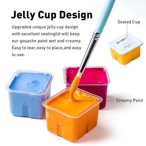 HIMI Gouache Paints set with 3 Paint Brushes, 24 Colors, 30g, Jelly Cup Design, Non Toxic Paint for Canvas and Paper, Art Supplies for Professionals (Ice Blue Case) thumbnail 4