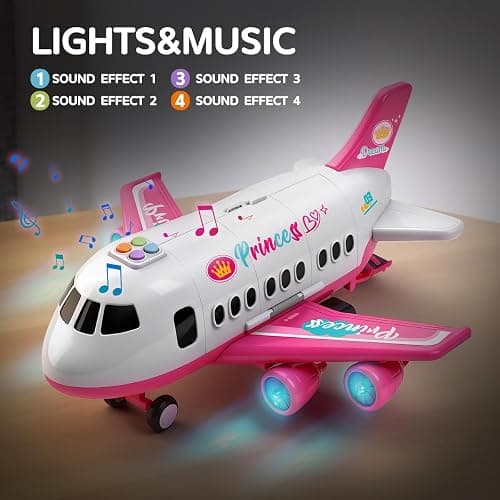 Pink Airplane Toy with Princess Cars and Play Mat,Plane with Lights and Sounds for 2 3 4 5 6 7 Year Old Toddler Girls,Birthday Gift Idea for Kids thumbnail 5