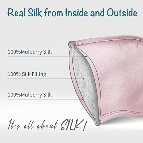 LULUSILK Mulberry Silk Sleep Eye Mask & Blindfold with Elastic Strap/Headband, Soft Eye Cover Eyeshade for Night Sleeping, Travel, Nap(Pink) - 1 Count (Pack of 1) - Pink thumbnail 2