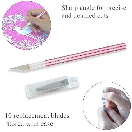 Headley Tools Rotary Cutter Set - 45mm Fabric Cutter, 5 Replacement Rotary Blades, A3 Cutting Mat, Quilting Ruler and Sewing Clips, Craft Knife Set, Ideal for Crafting, Sewing, Patchworking, Pink thumbnail 3