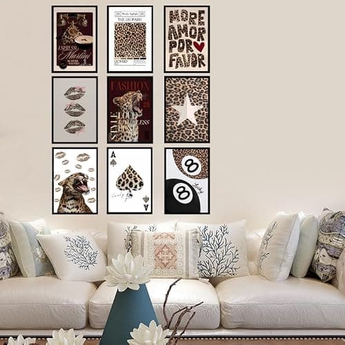 YIDINGX 9pcs Self-Adhesive Trendy Leopard Canvas Wall Art Cheetah Prints Wall Decor Pictures Lucky 8 Ball Posters Preppy Aesthetic Paintings for Girls Bedroom Decorations thumbnail 4