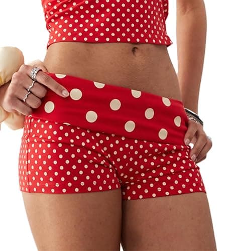 Morlaeley Women Fold Over Shorts Foldover Low Waist Stretch Pajama Micro Mini Shorts Y2k Lounge Bottoms Sleepwear - Image 1