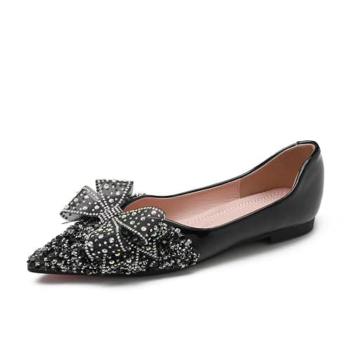 QXCGDYXT Flats Shoes Women Rhinestone Wedding Flats Comfort Pointed Toe Ballet Flat Shoe Low Heel Dress Shoes Sparkly Flats for Women thumbnail 3