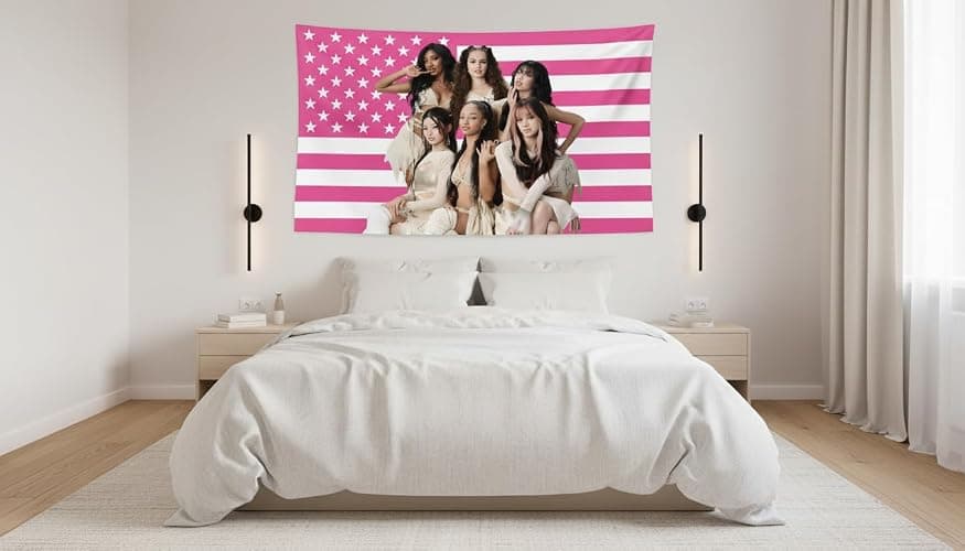 WENWELL Katseye Pink American Flag Tapestry, 3x5 FT Polyester Wall Hanging with Brass Grommets, Single-Side Print for Bedroom Studio Decor thumbnail 6