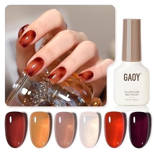 GAOY Jelly Brown Gel Nail Polish of 6 Transparent Nude White Dark Red Colors Sheer Gel Polish Kit for Salon Gel Manicure and Nail Art DIY at Home - Image 1