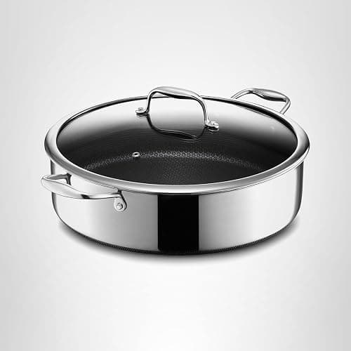 HexClad Hybrid Nonstick 7-Quart Sauté Pan with Tempered Glass Lid, Chicken Fryer, Stay-Cool Handles, Dishwasher-Friendly, Oven-Safe Up to 900°F, Induction Ready, Compatible with All Cooktops thumbnail 8