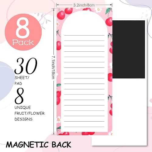 AZUREAL 8 Pack Magnetic Notepads for Refrigerator, Magnetic Notepads for Refrigerator, Flower and Fruit Design Grocery List Pad for Fridge, Full Magnet Back Shopping Lists, 30 Sheets Per Note Pads thumbnail 3