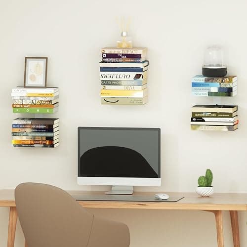 Mefirt Invisible Floating Bookshelves for Wall, 6 Tier Vertical Spine Book Tower, Heavy Duty Floating Book Shelves Metal Book Organizers for Home Office, 3 Pack(White) thumbnail 2