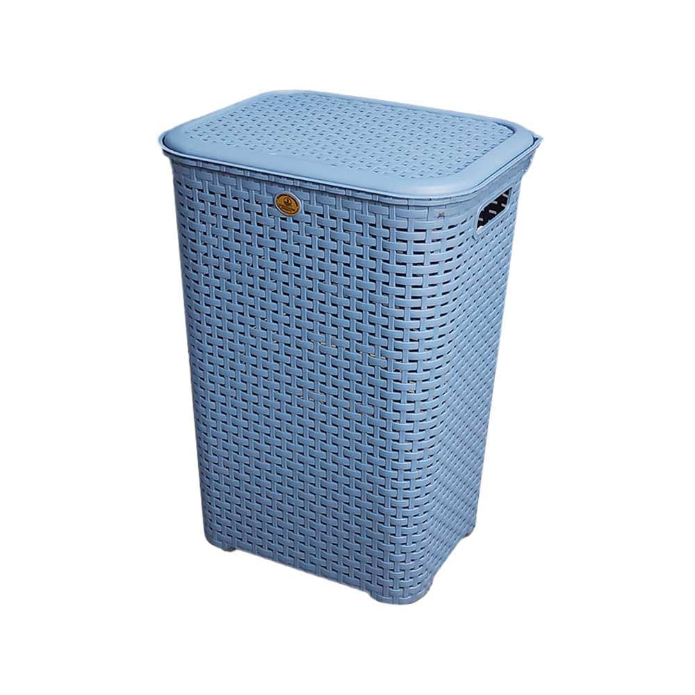 Cesto Canasta Organizador Ropa con Tapa Rattan Plastico (Azul) - Azul - Image 1
