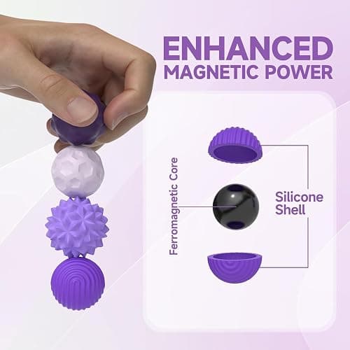 Magnetic Fidget Balls Toys (8PCS), Weighted Texture Tactile Sensory Fidget Balls, Stress Anxiety Relief Toys for Fingers Hands, Pain Stimming Tools for Adults & Teens with Autism (Purple) thumbnail 2