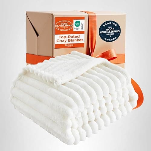 Bedsure GentleSoft White Throw Blanket for Couch - Cozy Blanket for Women, Cute Fleece Throw for Girls, Christmas Birthday Gifts for Women Men Teen, Room Home Boho Decor, Off White, 50x60 Inches thumbnail 10