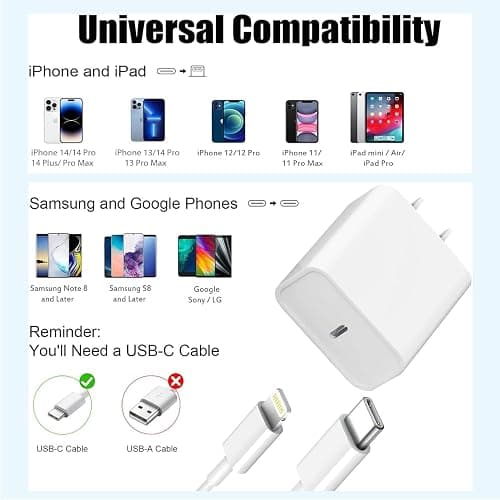 iPhone Fast Charger,[Apple MFi Certified] iPhone Charger Fast Charging Apple Wall Charger Block 6FT USB C Lightning Cable Cord Type C Adapter for iPhone 14 Pro Max/13/12 Mini/11/10/XS Max/XR/X/8/7/SE thumbnail 3