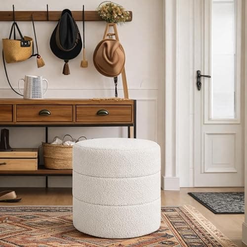 HomePop Upholstered Round Ottoman (No Lid, Seat Only) | HomePop Home Décor | Round Pouf Foot Rest – Cream Boucle thumbnail 5