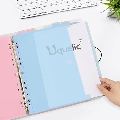 Uquelic A4 Binder, Folio Document Organizer, 3 Ring Folder Letter Size | Cute 12-Pocket Life Binder for Paper, Files, Photos, Letters, Cards (Clear-Macaron) thumbnail 2
