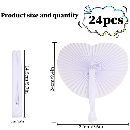 24 Stück Weiße Runde Handfächer Papierfächer Hochzeitsfächer, Fächer Hochzeit Papierfächer Herzförmiges Weiß Papierfächer, Hochzeitsdeko Fächer Weiß Handfächer Weiß Faltbar thumbnail 2