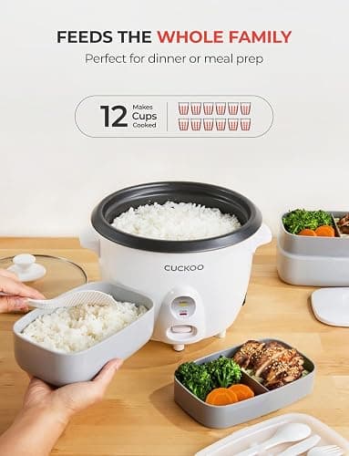 CUCKOO One Touch Rice Cooker 12-Cup Cooked, Small Rice Cooker & Warmer with Steamer Tray, Versatile Grain Cooker, Soup Maker, Auto Keep Warm, 6-Cup Uncooked, White (CR-0601C) thumbnail 2