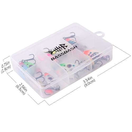 BASSDASH Ice Fishing Lure Kit Glowing Paint Jigs for Winter Ice Jigging Crappie Sunfish Perch Walleye Pike with Tackle Box thumbnail 7