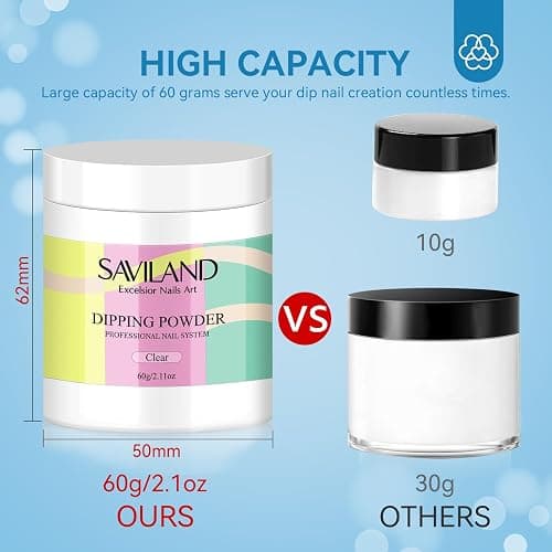 SAVILAND Clear Dip Powder - 2.1 oz/ 60g Dipping Powder Set Crystal Clear for French Natural Nails Art Starter Manicure, Strengthen Nail Easy for Beginners to Use No Nail Lamp Needed thumbnail 3