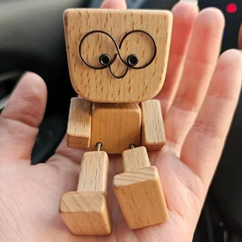 Charming Little Wooden Figure That Sways with 12pcs Magnetic Expressions, Funny Shaking Feet Wooden Man Figure, NEW Cute Car Dashboard Desktop Decor Ornaments thumbnail 9