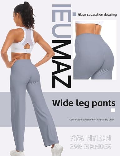 Ieumaz Women Straight Leggings Bottoms High Waist Gym Workout Leggings Stretch Casual Wide Leg Yoga Pants thumbnail 4