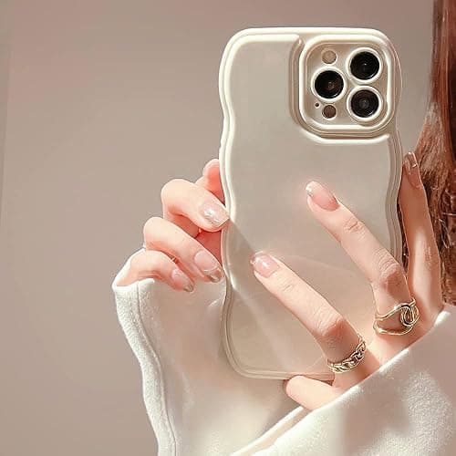 FABSPARK Phone Case for iPhone 15 Pro Max Case,Simple Wave Design Wavy Frame Soft Silicone Aesthetic for iPhone 15 Pro Max,Beige - Image 1