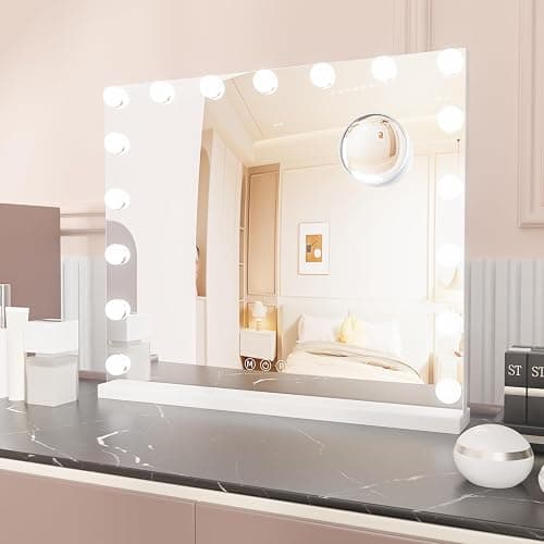 Hibtn Hollywood Vanity Mirror With Lights,50×60cm Lighted Makeup Mirror with 17 Dimmable Led Bulbs,Touchscreen Control,Tabletop,Wall Mounted,10X Magnifying White - Image 1