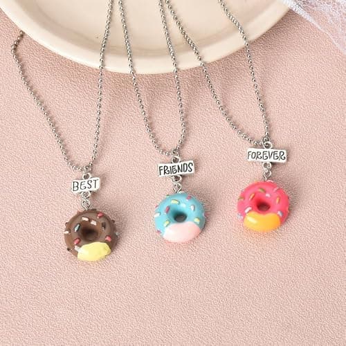 Best Friends Forever Necklaces for 3 BFF Friendship Gifts for Women Besties Sisters Anniversary Birthday Gift for Soul Sisters Friends Female 3 Pcs Doughnut Necklace for Women thumbnail 5