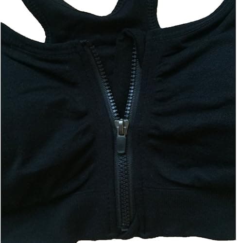 ohlyah Women's Zipper Front Closure Sports Bra Racerback Yoga Bras - Large - 3 Pack Black thumbnail 4