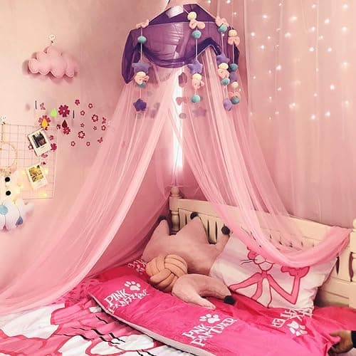 LINWIN Cute Plush Door Curtain, Self-Adhesive, Kawaii Plush Bows Stars Balls Door Curtain for Girls Bedroom 32.5" W x 34.5" L thumbnail 4