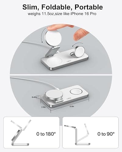 UEQ Foldable 3 in 1 Wireless Charging Station for Apple Compatible with Magsafe Charger Stand,Magnetic Wireless Charger Station for iPhone 17 Air 16 15 14 13 12 Series,Airpods Pro,Apple Watch (White) thumbnail 3